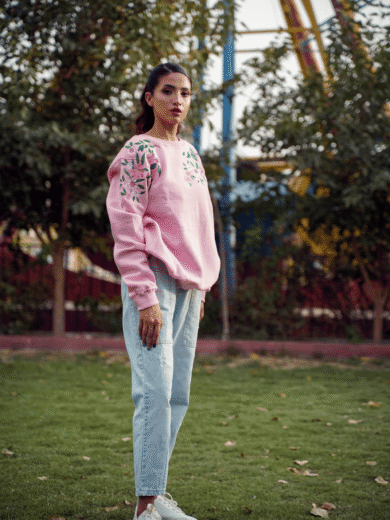 Threaded Sleeves Sweat Shirt