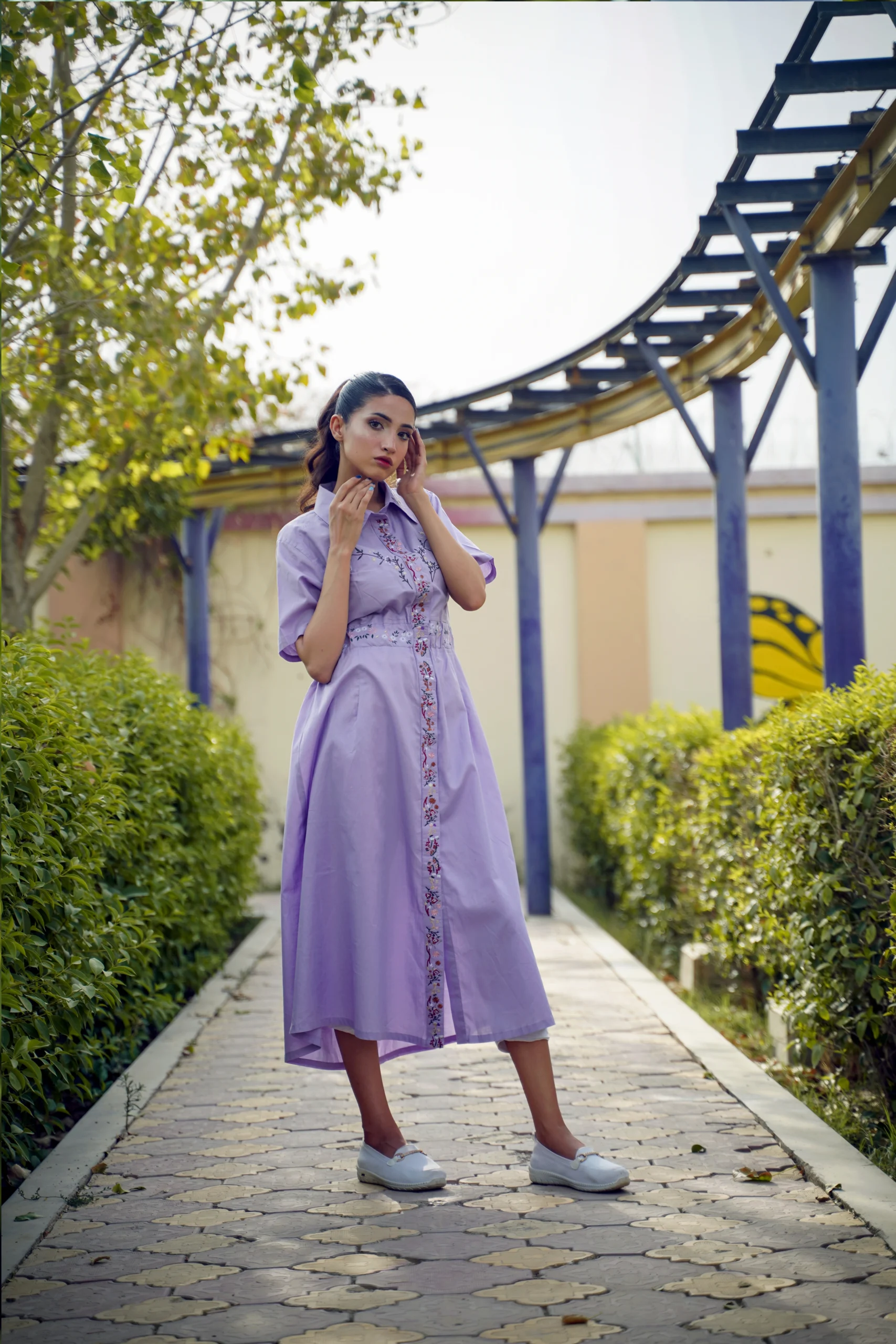 Embroidered Elegance Lavender Frock - Image 3