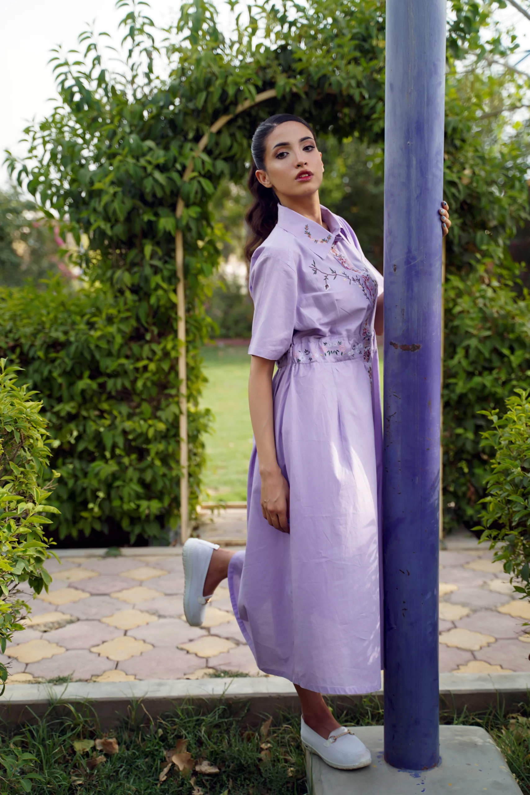 Embroidered Elegance Lavender Frock - Image 2