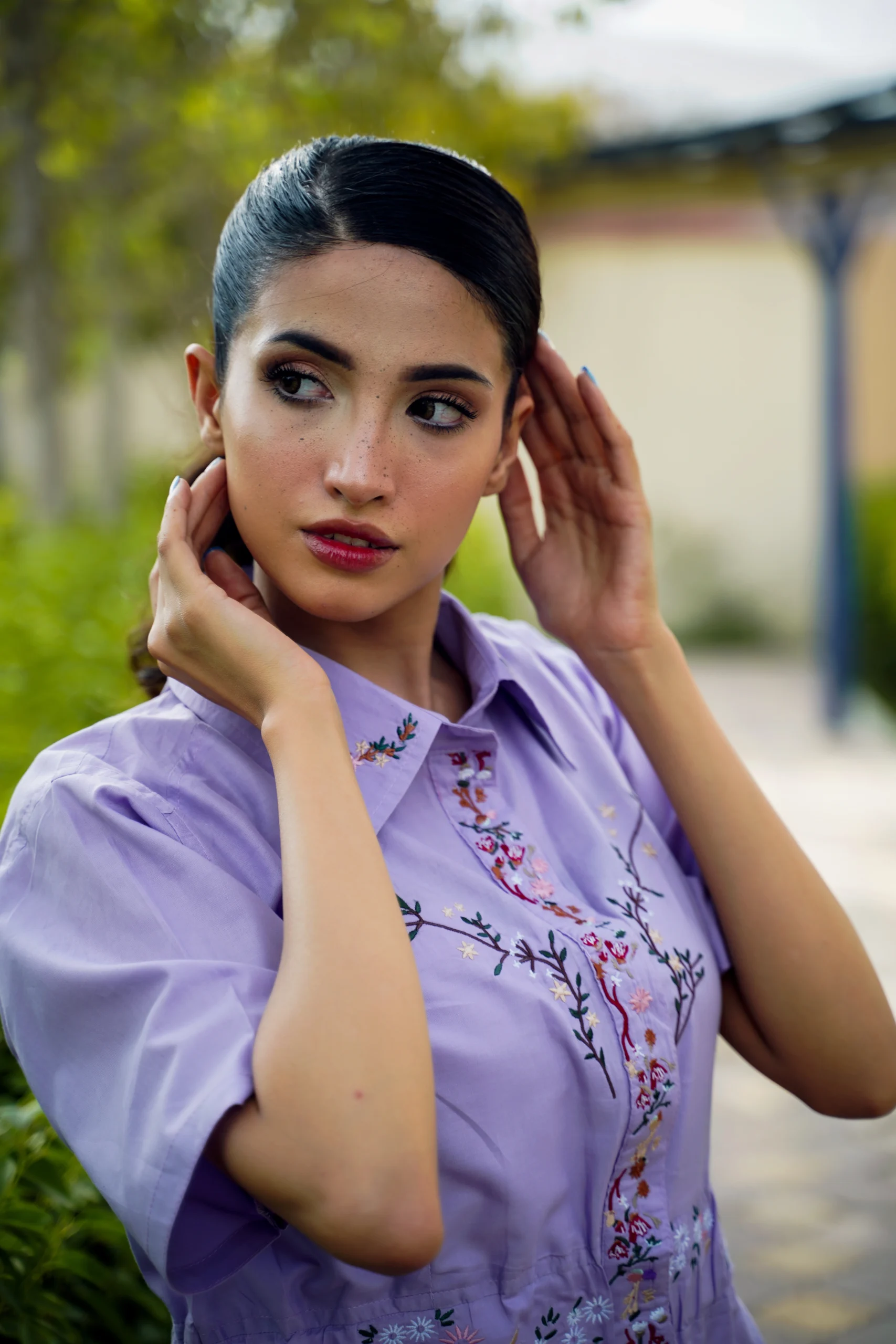 Embroidered Elegance Lavender Frock - Image 5