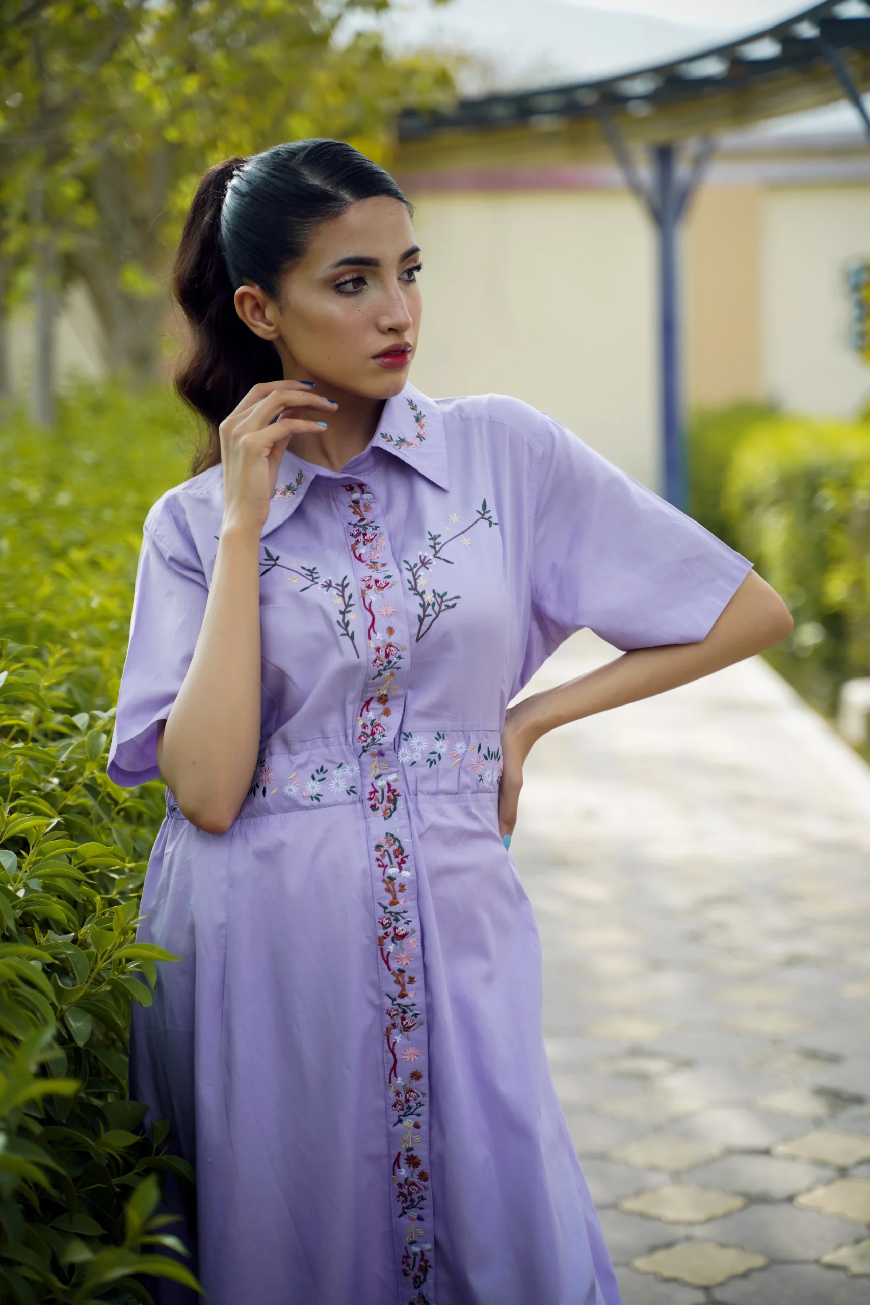 Embroidered Elegance Lavender Frock - Image 4