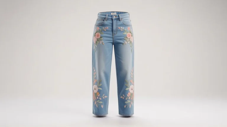 Floral Embroidered High-Waist Blue Jeans